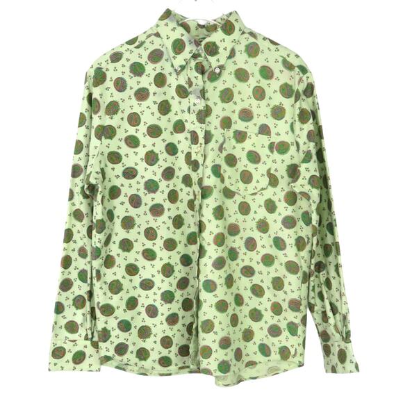 Alexander's 1970s Vintage Green Paisley Retro Button Down Blouse Medium - Picture 4 of 7